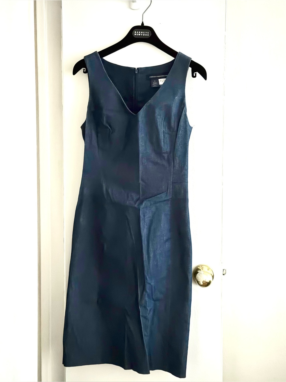 VTG Denim stretchy V neck sheath dress.  6. Great condition.